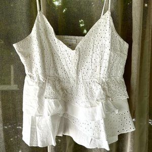 White Socialite Lacy Tank Top with Smocking in Back Size L never worn